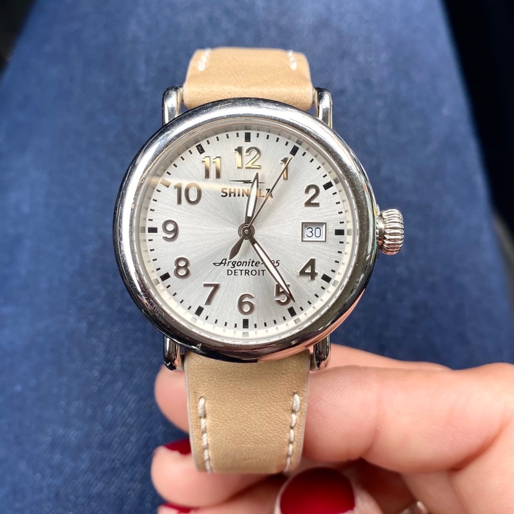 Silver Shinola Runwell Leather Strap 36MM